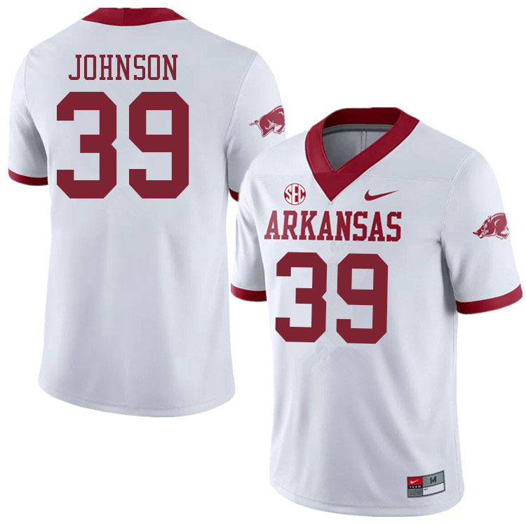 Men #39 Nathan Johnson Arkansas Razorbacks College Football Jerseys Sale-Alternate White - Click Image to Close